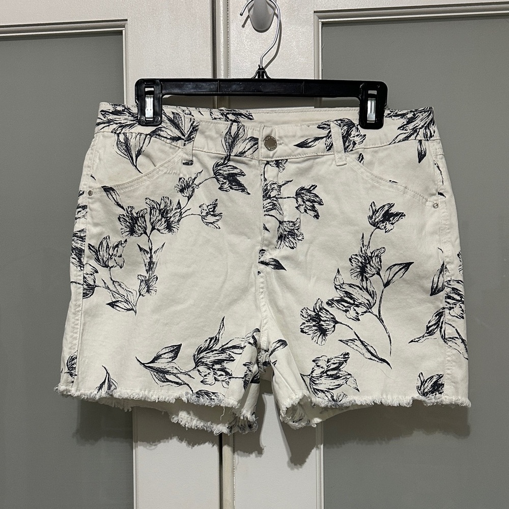 Workshop Republic Clothing Black and White Floral Jean Shorts